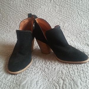 Jeffrey Campbell Black Suede Ankle Booties with Stacked Wood Heels